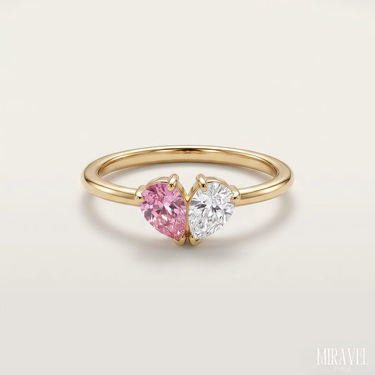 Anillo Veria en oro de 18 quilates con dos piedras de nacimiento en forma de gota