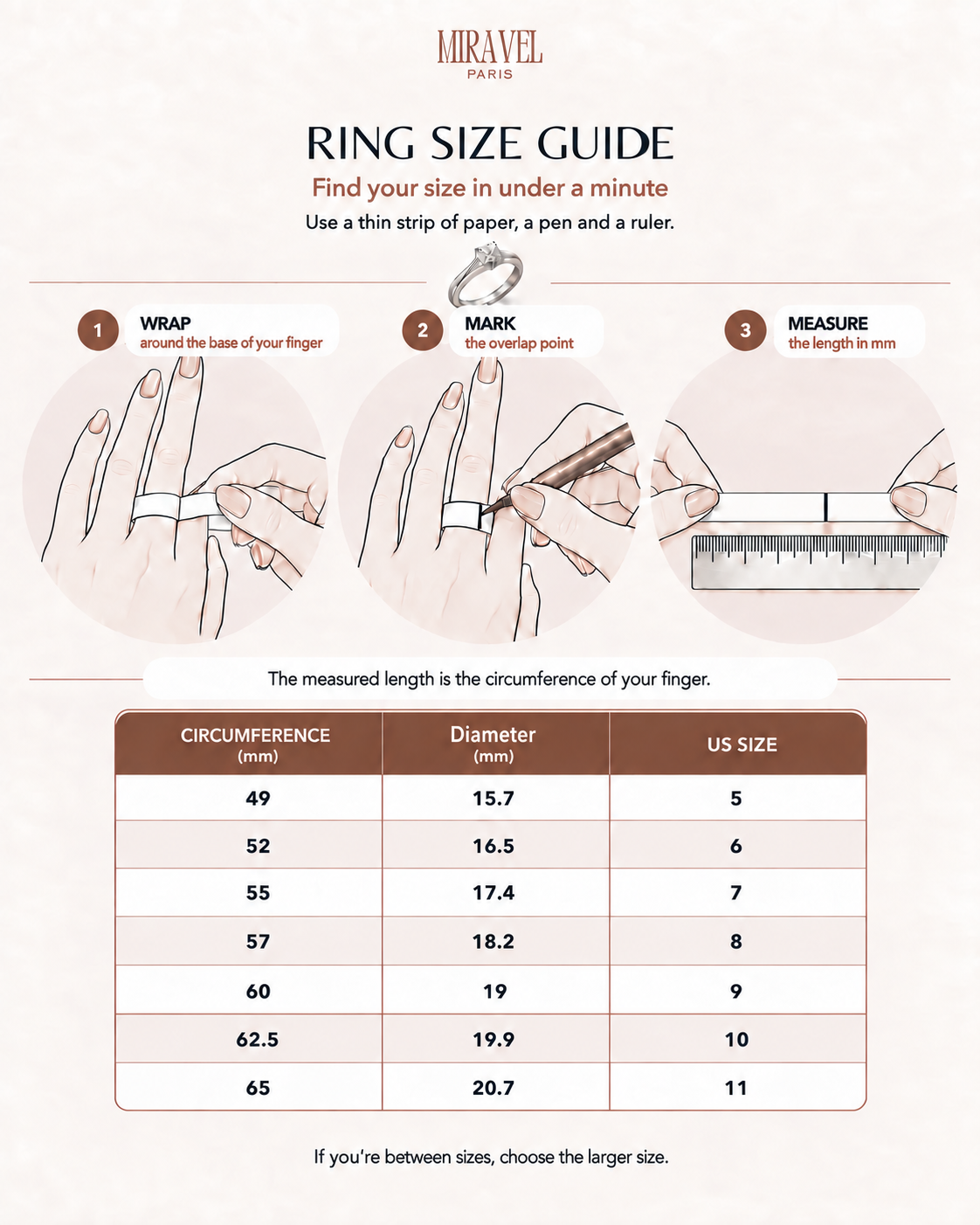Miravel ring size guide